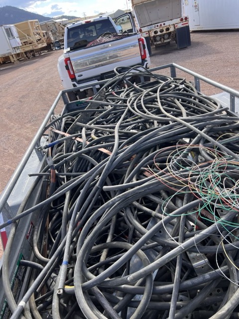 Spooled wire on the work trailer
